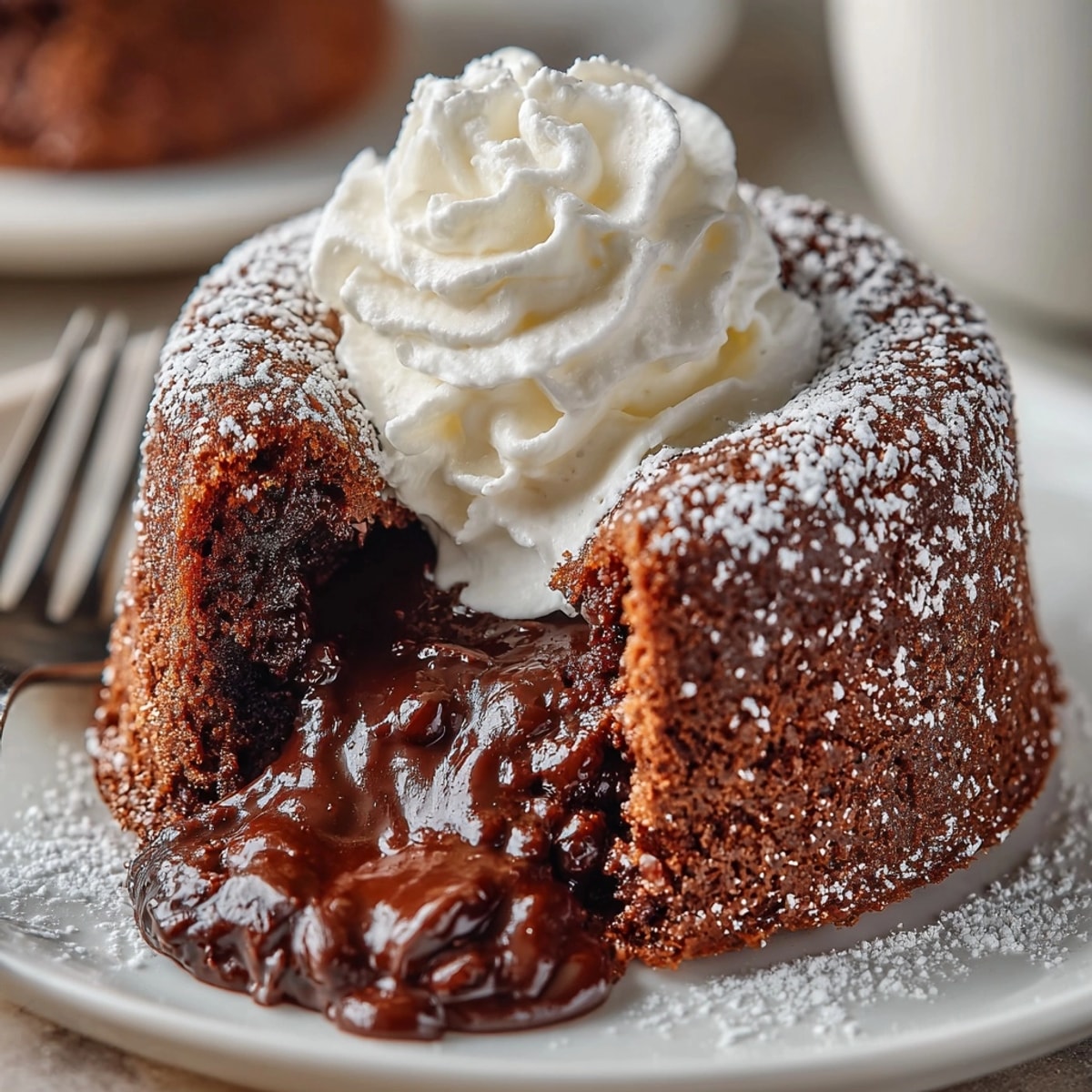 Warm cinnamon spiced chocolate lava cakes served fresh from the oven alongside creamy vanilla ice cream.