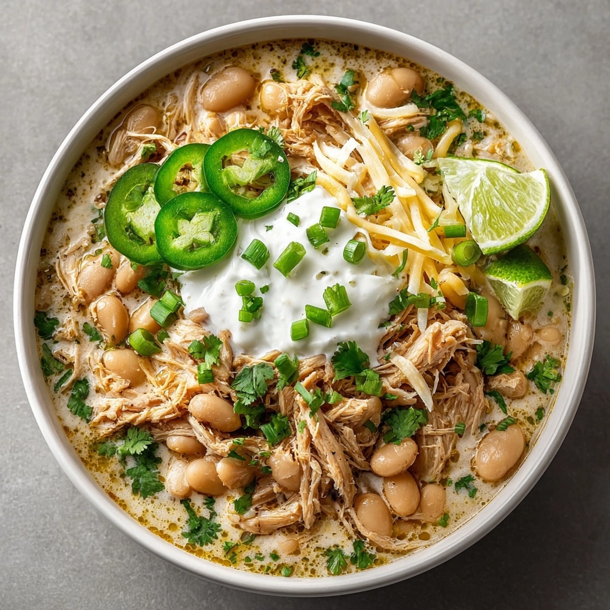Hearty slow-cooked Crockpot White Chicken Chili with Secret Ingredient Beans, ready for a cozy family dinner.