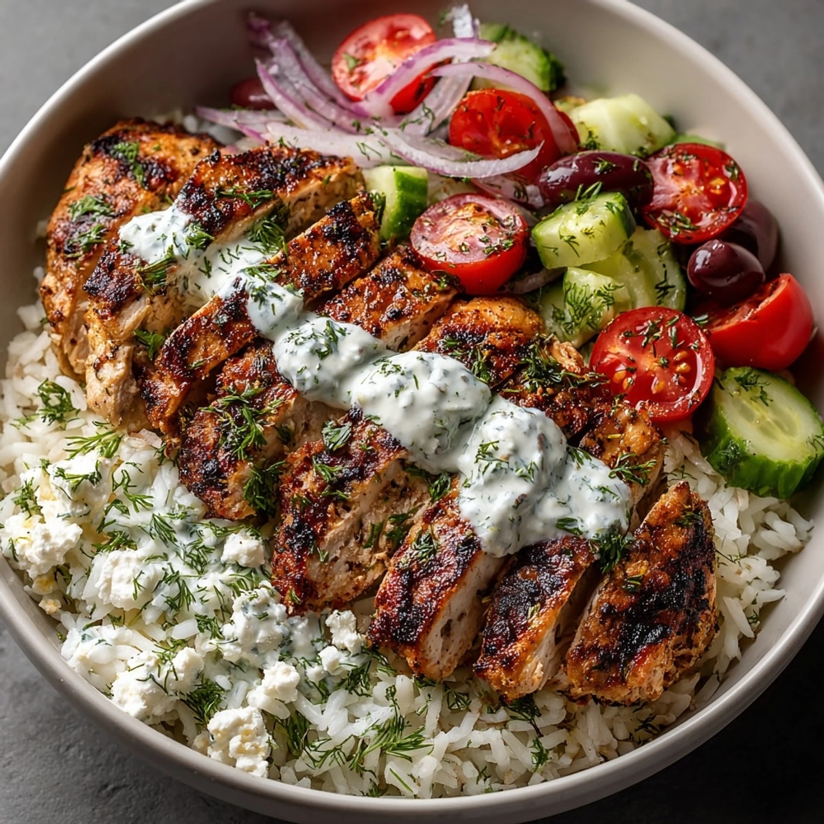 Weekend Meal Prep Greek Chicken Bowls with vibrant herbed rice, juicy grilled chicken, and fresh vegetables.