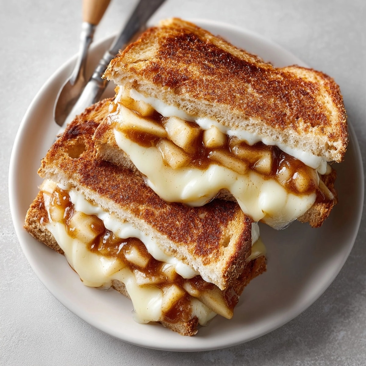 Warm and delicious Spiced Apple Cinnamon Grilled Cheese; picture perfectly grilled bread surrounding sweet and savory fillings.