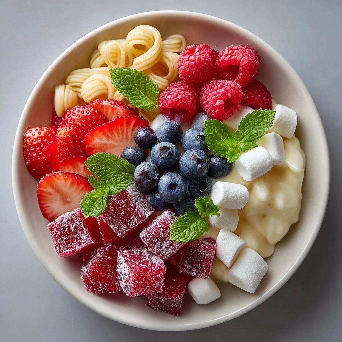 Enjoy a visually stunning Rebel Soda Jello Parfait Pasta Salad, perfect for picnics with its creamy layers and pasta.