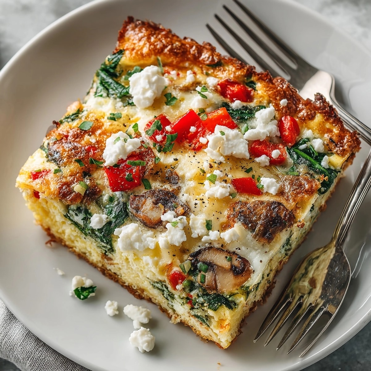 Cheesy Breakfast Casserole with Spinach and Feta, ready on a brunch table with a salad.