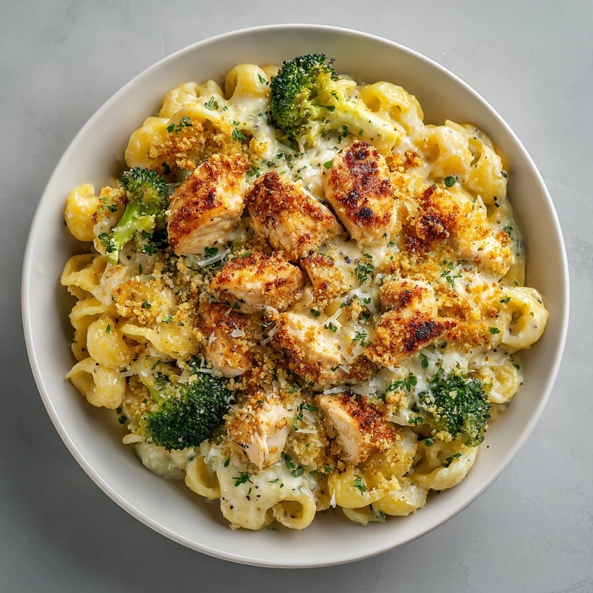 Hearty Maple Mustard Chicken Pasta Bake close-up, showcasing cheesy layers and savory-sweet glaze.