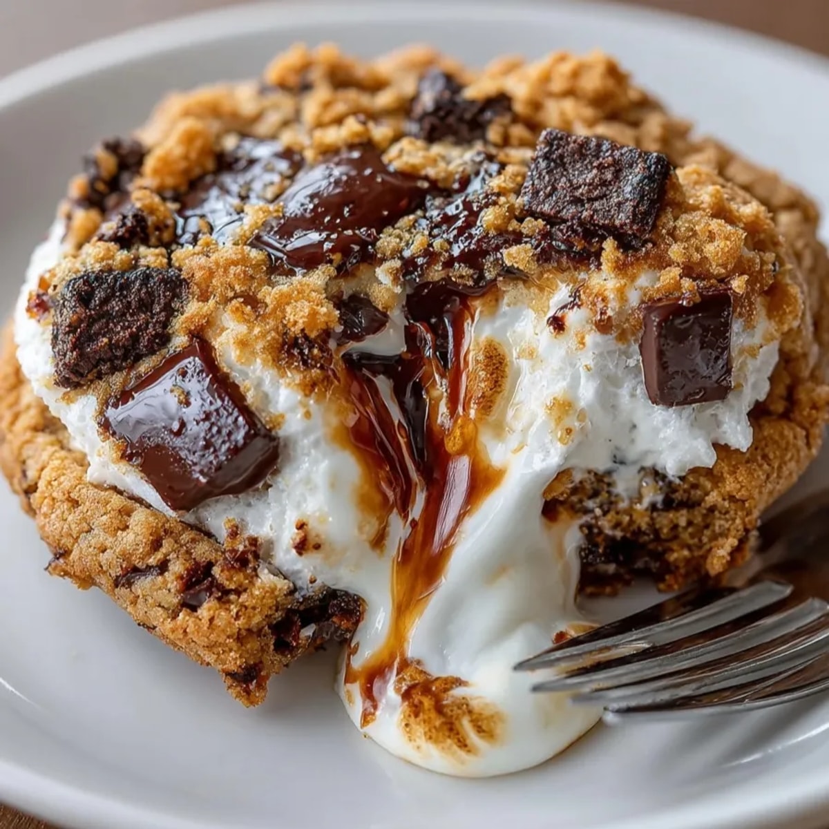 Chocolate Chip S'Mores Cookies fresh from the oven with gooey marshmallows and melted chocolate.