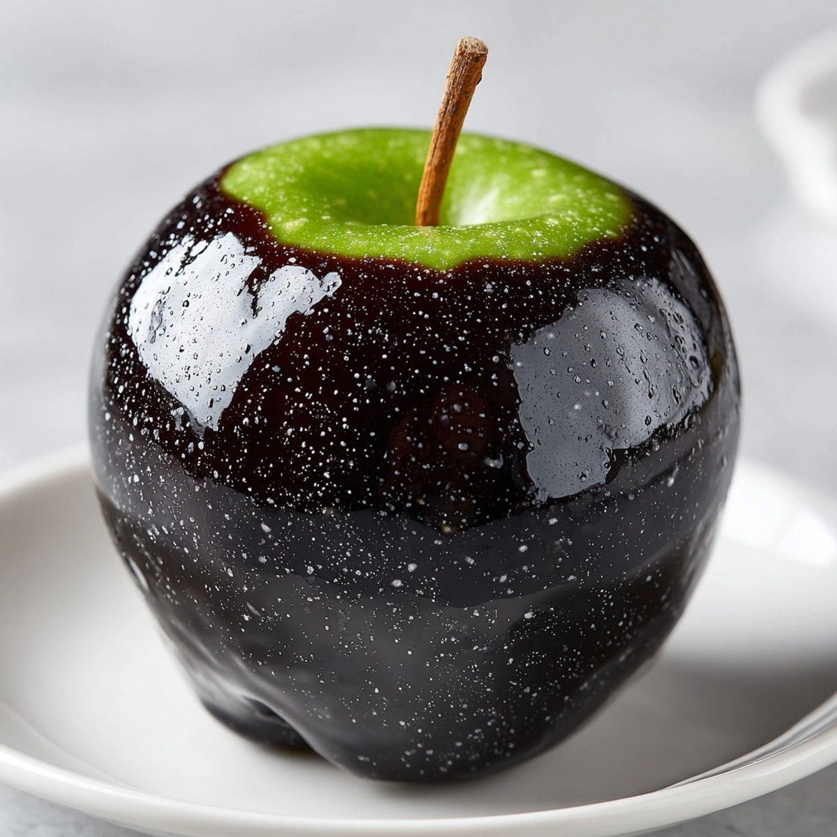 Homemade Black Poison Candy Apples, perfect for spooky parties and autumn dessert tables.