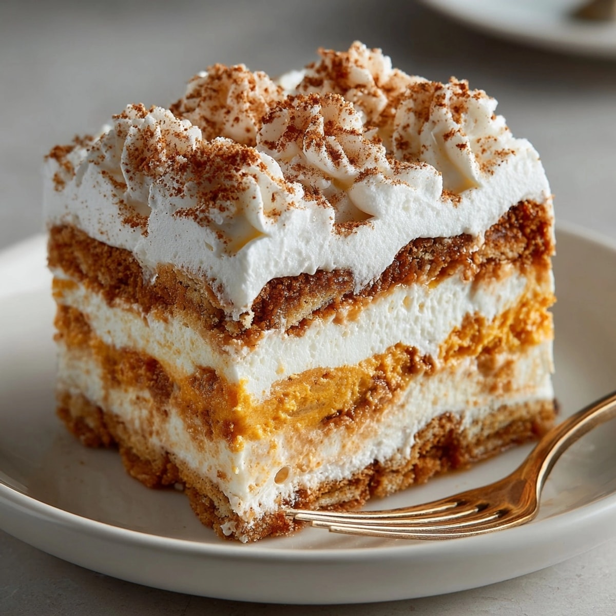 Creamy No-Bake Pumpkin Pie Icebox Cake: layers of spiced autumn flavor and whipped topping.