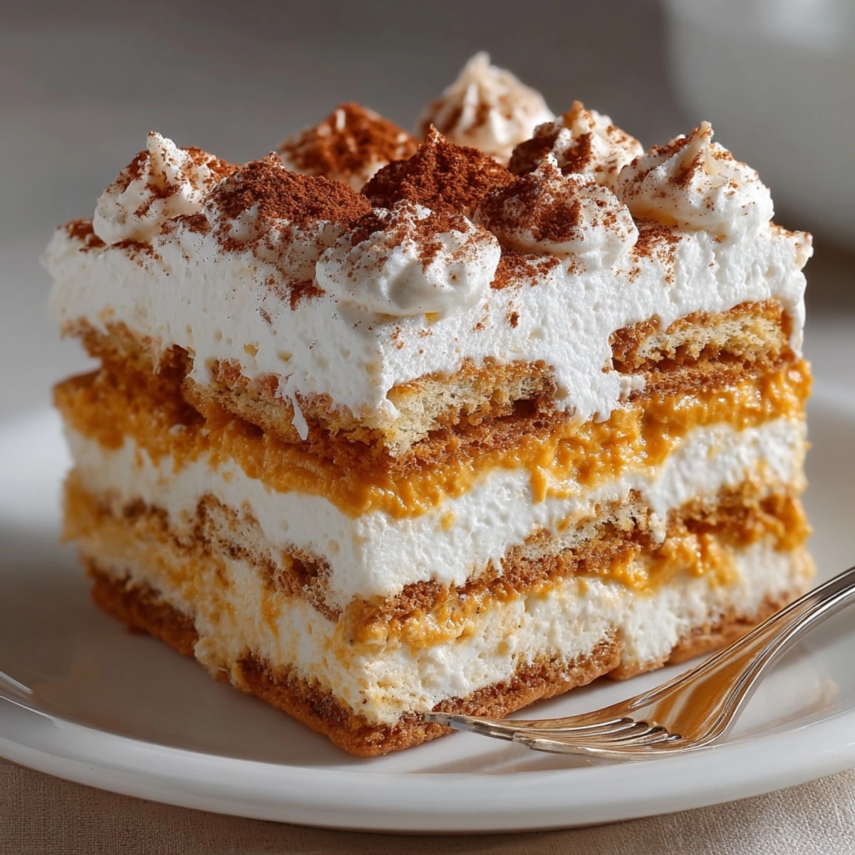 A chilled, velvety No-Bake Pumpkin Pie Icebox Cake—perfect graham cracker dessert for fall.