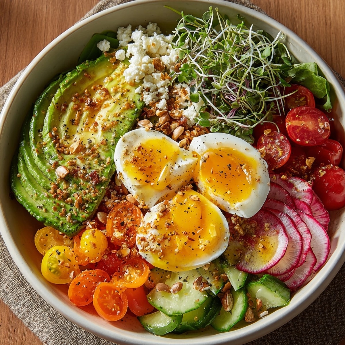 Healthy and delicious Microgreens Breakfast Bowl recipe, perfect for a gluten-free vegetarian sunshine-filled morning.