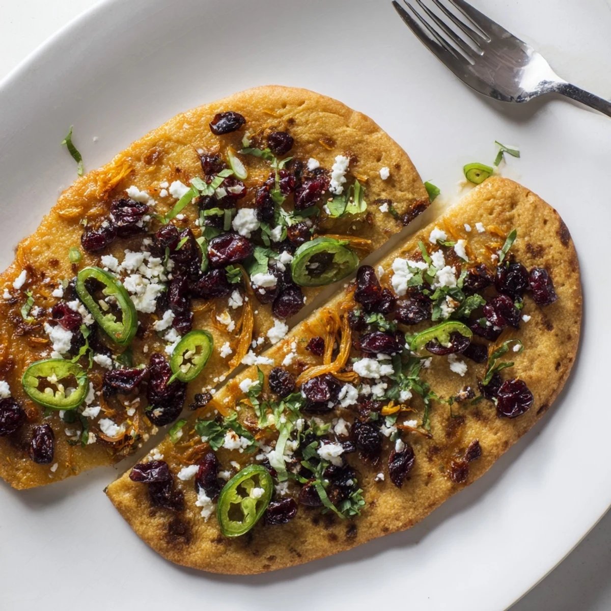 Delicious ginger cranberry jalapeño flatbread, perfect for appetizers and gatherings.  