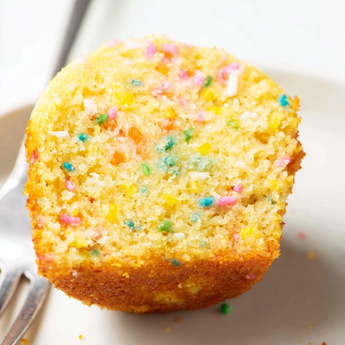 Sweet Funfetti cornbread muffins topped with vibrant sprinkles for festive occasions.  