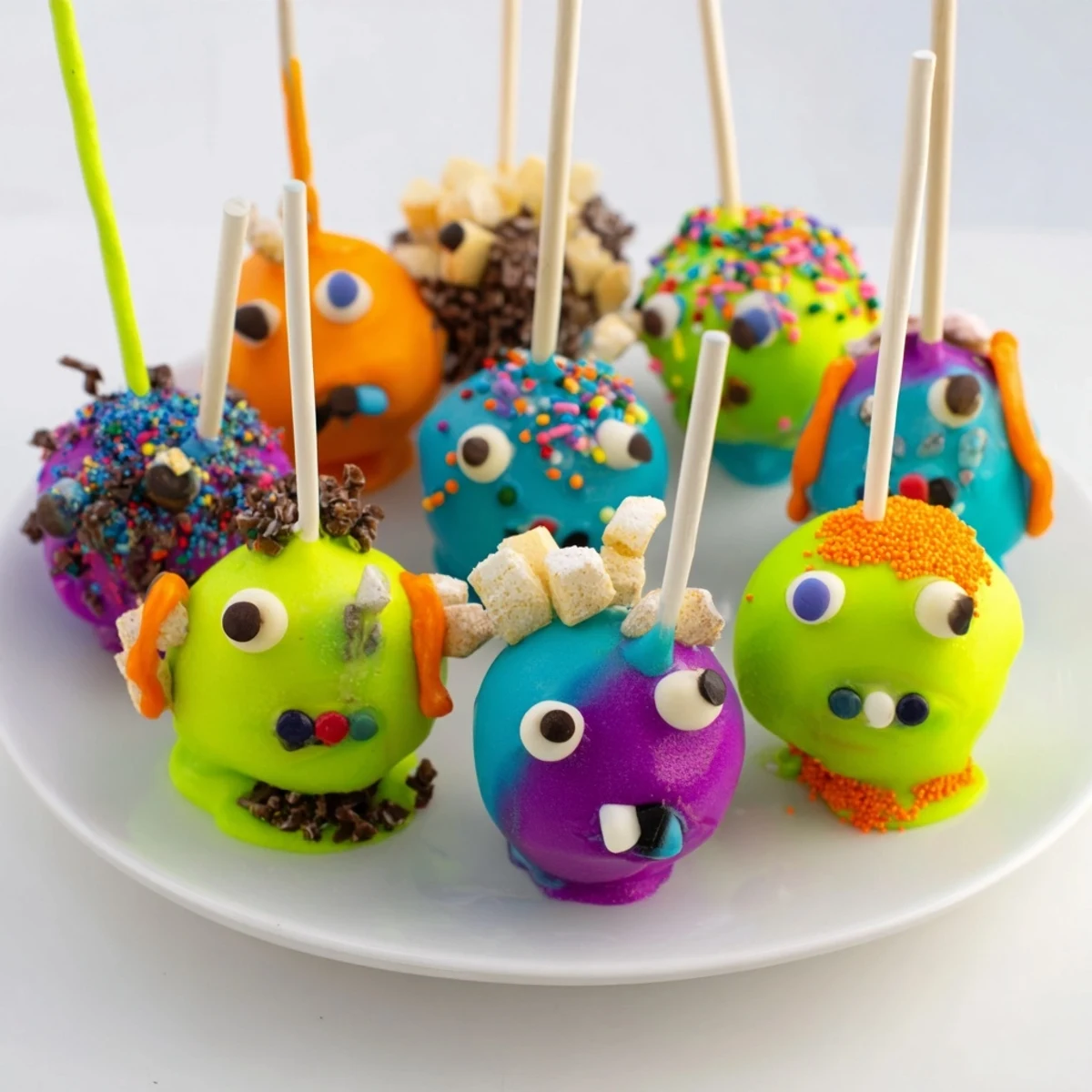 Delightful Silly Monster Cake Pops perfect for kids' birthday parties and festive treats.  