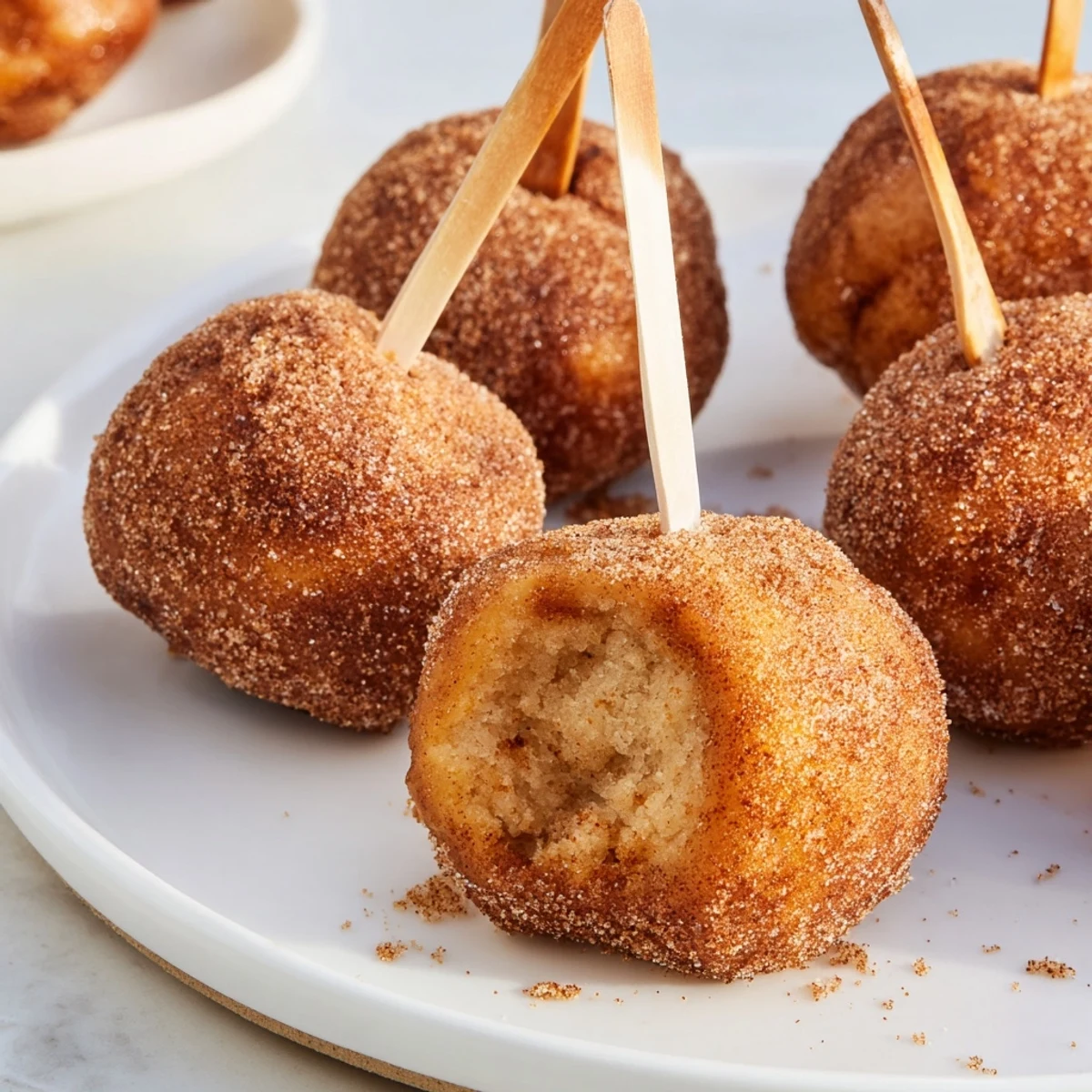Delightful cinnamon sugar maple ginger muffin pops served on a rustic wooden board.  