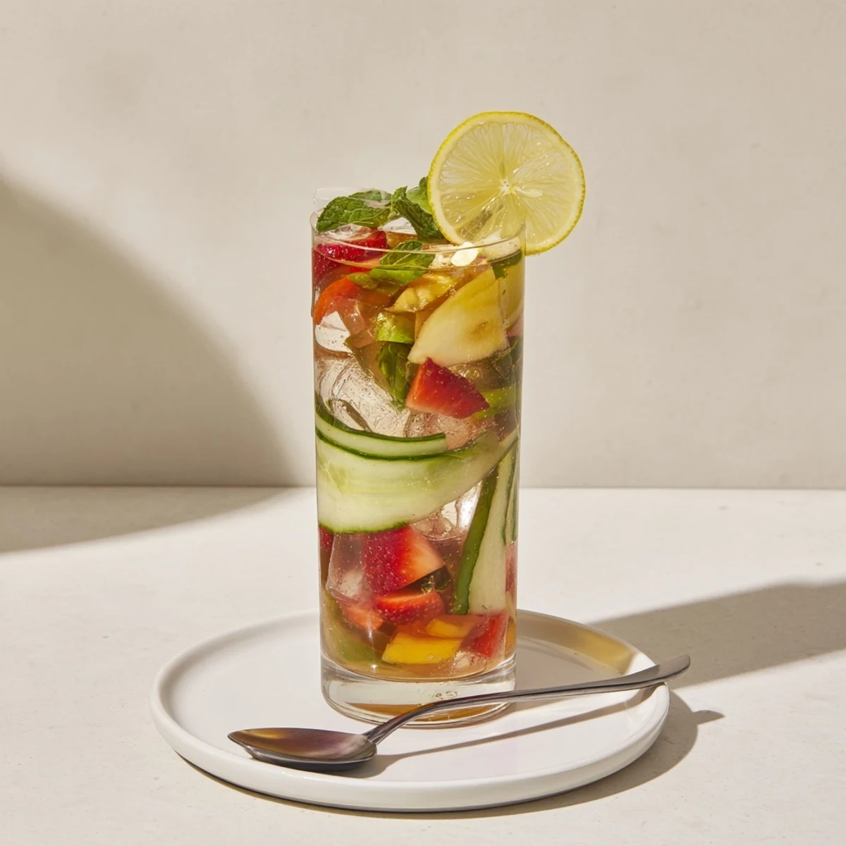 Hydrating sugar-free mocktails, featuring vibrant strawberries and zesty lemon slices.  