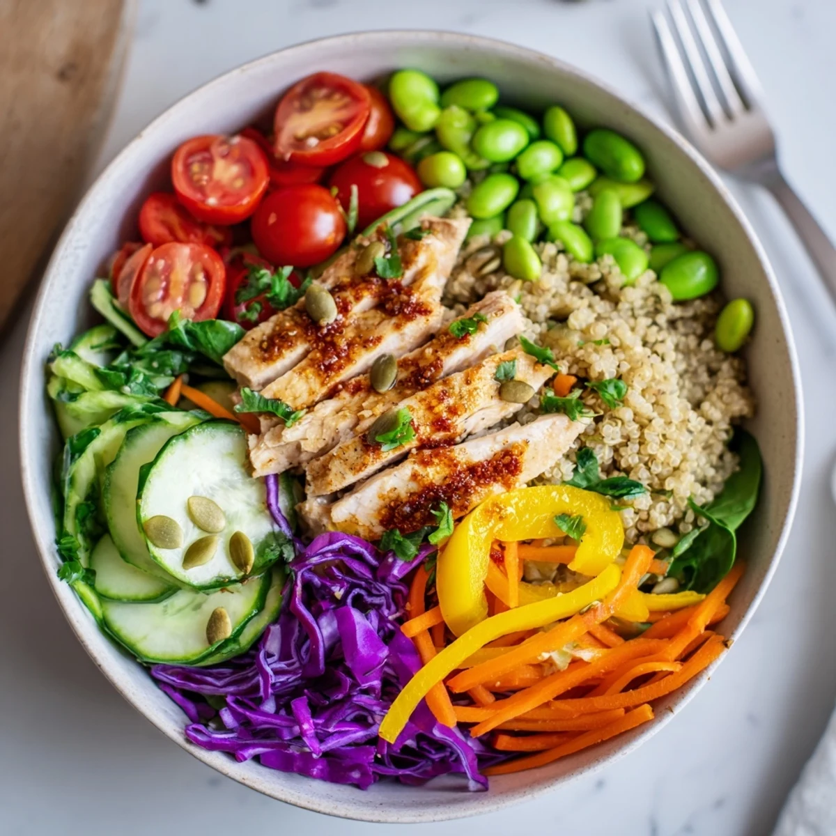 Vibrant healthy meal-prep bowls bursting with color and nutritious ingredients.  