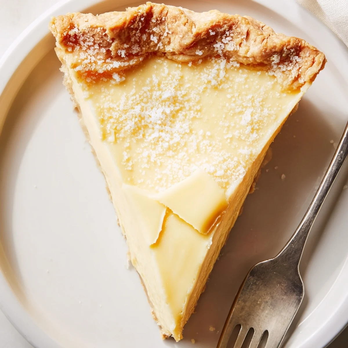 Creamy water pie, baked with a buttery crust and vanilla aroma, ready to savor.  