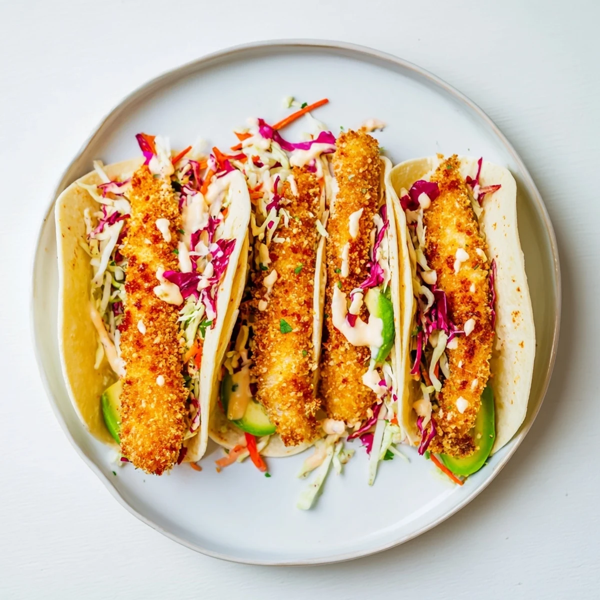 Imagine the textures: flavorful crispy fish tacos piled high alongside a creamy, colorful slaw.