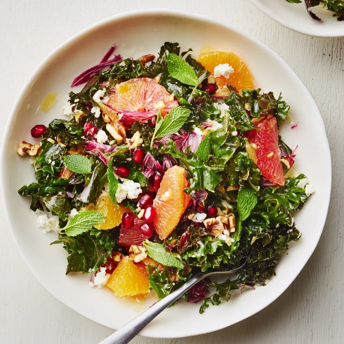 Vibrant Winter Greens Salad with toasty nuts and fresh citrus is perfect for a light lunch.