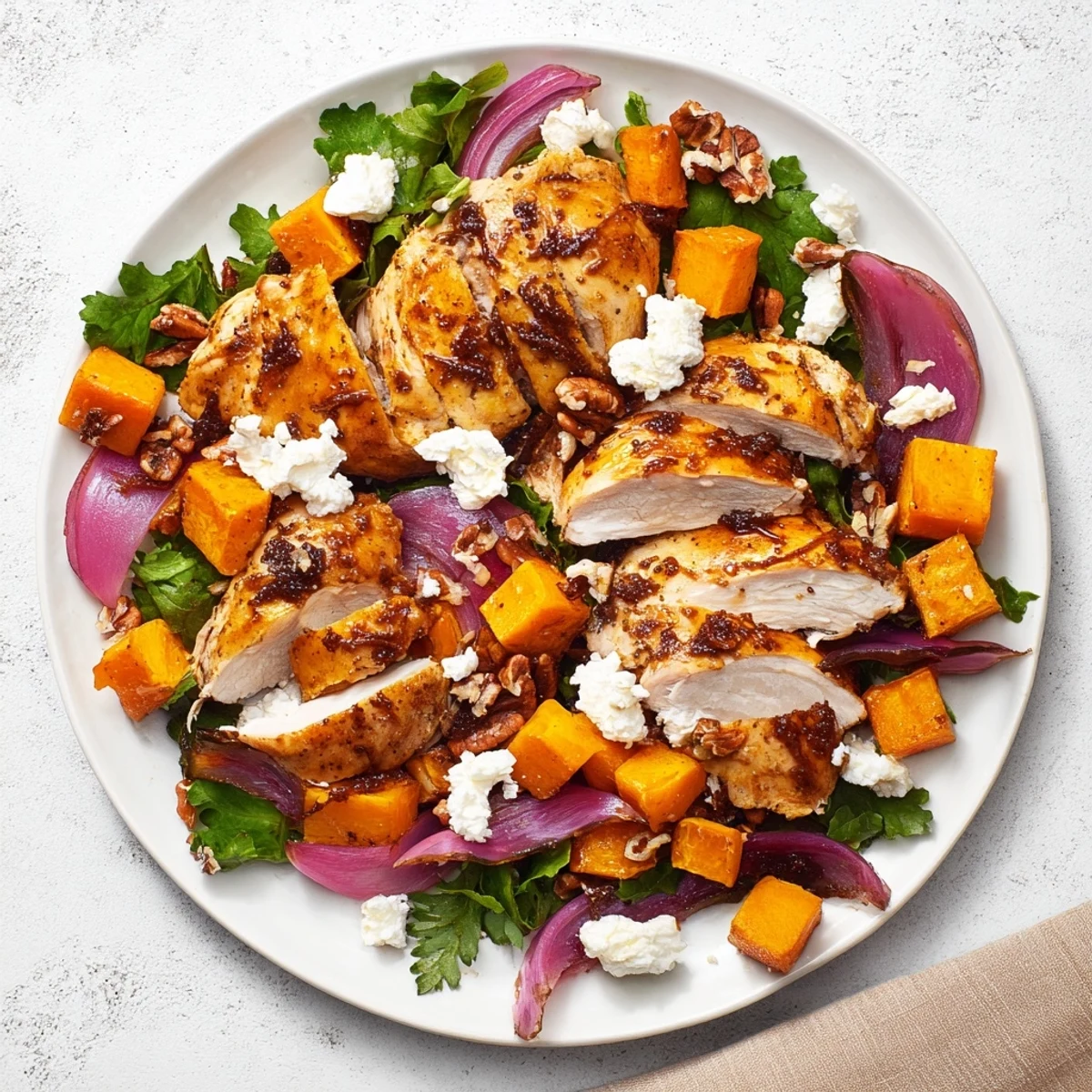 Vibrant Roasted Chicken & Winter Squash Sheet-Pan Salad with tender chicken and caramelized squash, ready to eat.