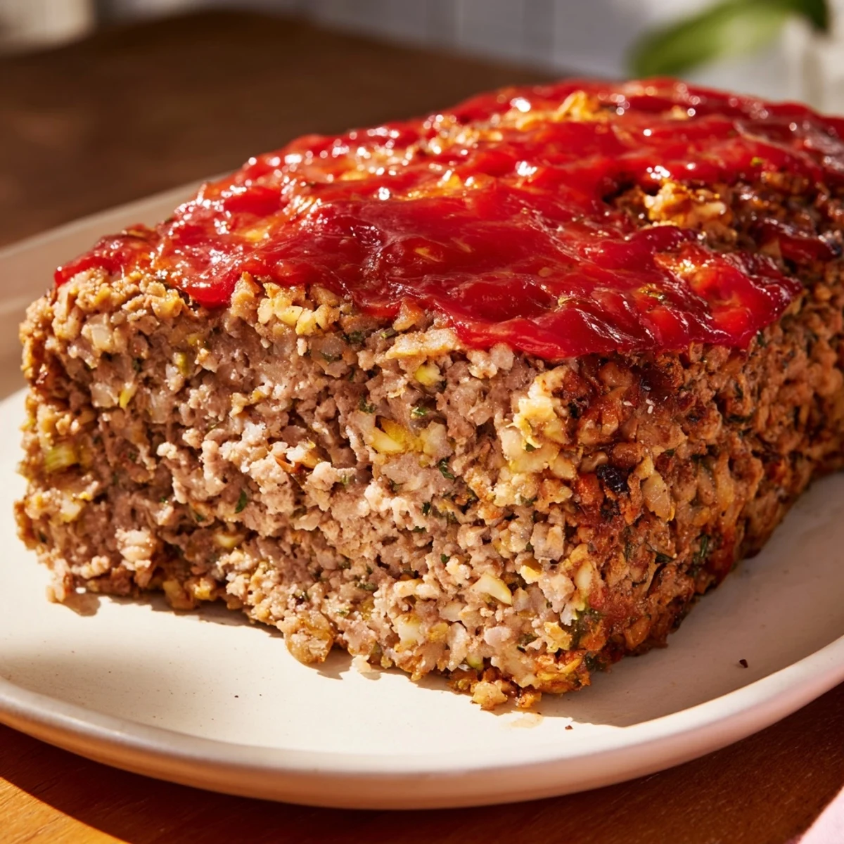 Hearty American classic, the Stove Top Stuffing Meatloaf Hack, with a glistening ketchup glaze.
