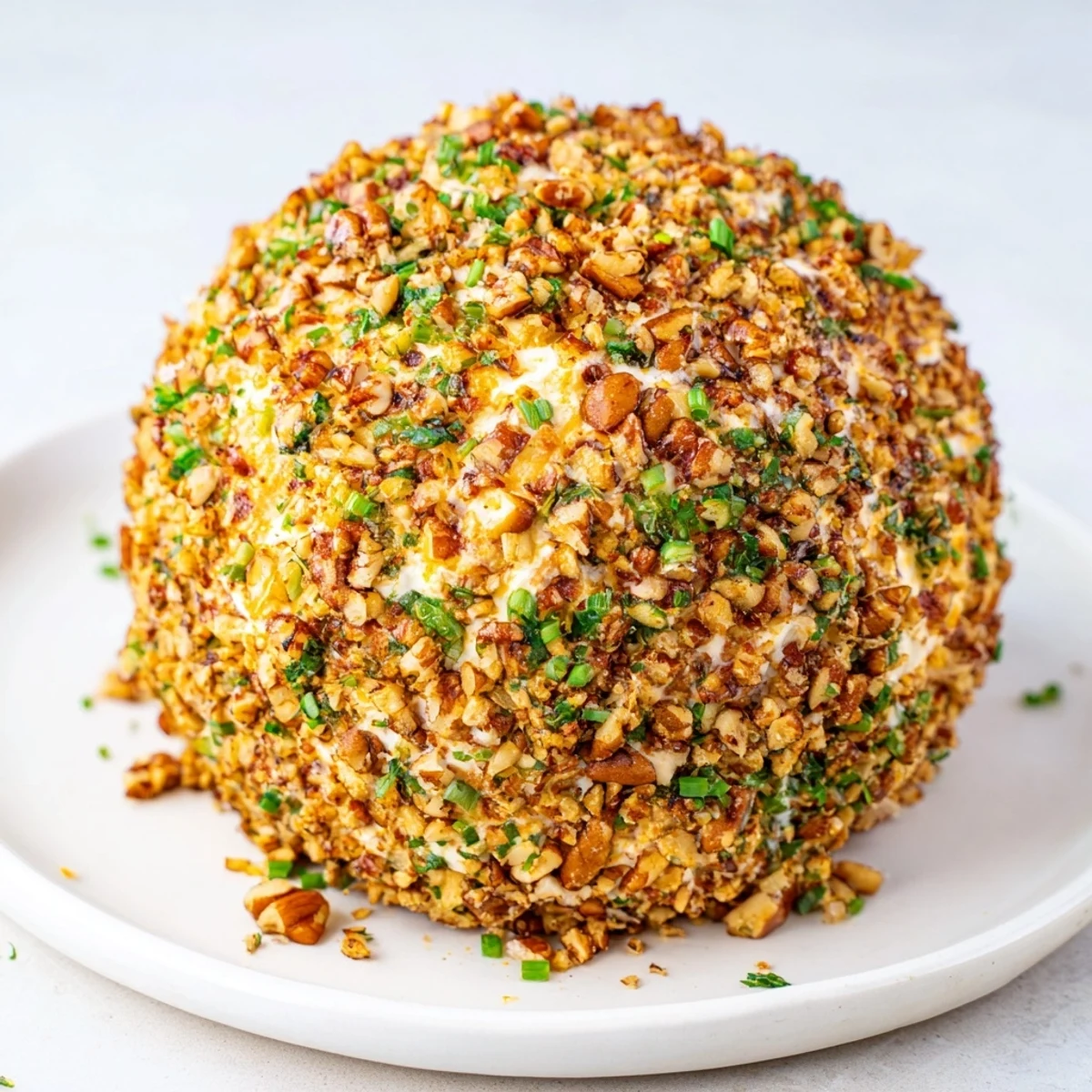A beautifully textured Classic Cheese Ball with Ranch seasoning, ready to serve with crackers and veggie sticks.