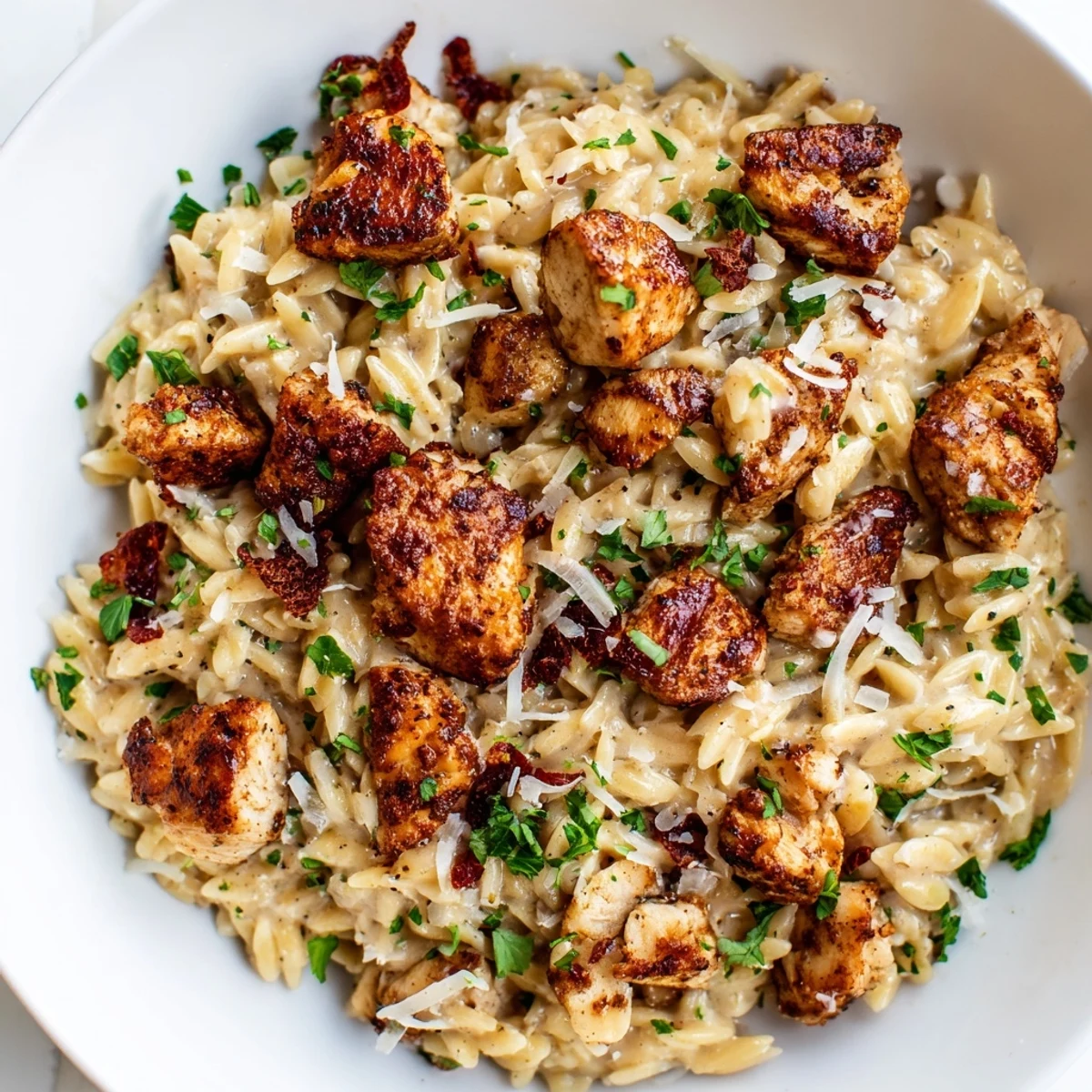 Rich and flavorful, this One-Pot Cajun Chicken Alfredo Orzo features tender chicken and zesty sauce.