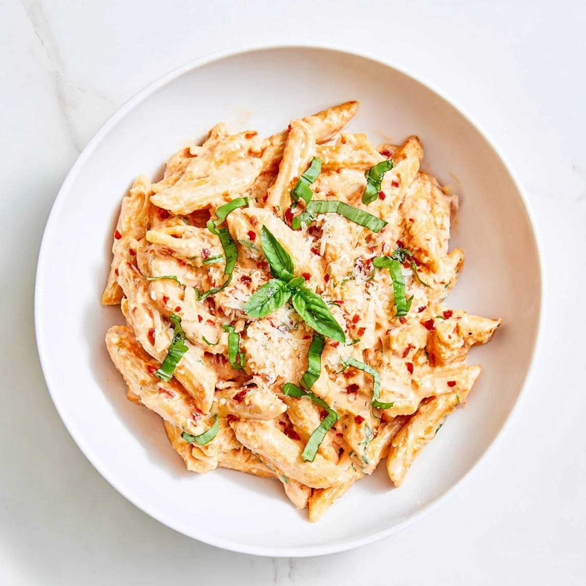 Rich and creamy Sun-Dried Tomato & Cottage Cheese Pasta Sauce tossed with penne, ready for dinner tonight.
