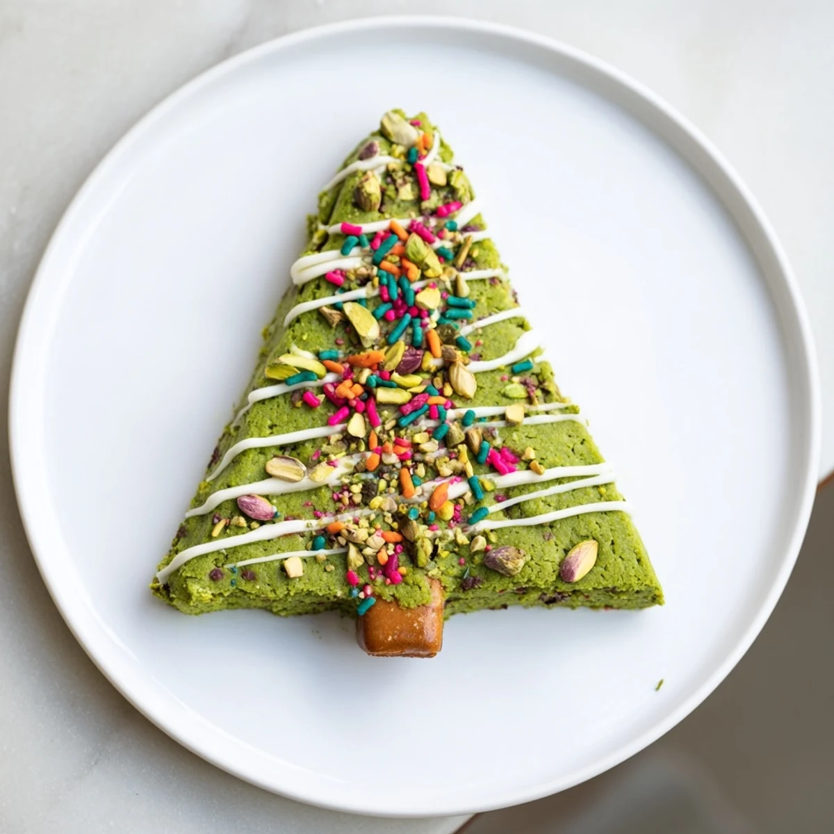 Soft, chewy Matcha Pistachio Christmas Tree Blondie Bars with a vibrant green hue and crunchy pistachios throughout.
