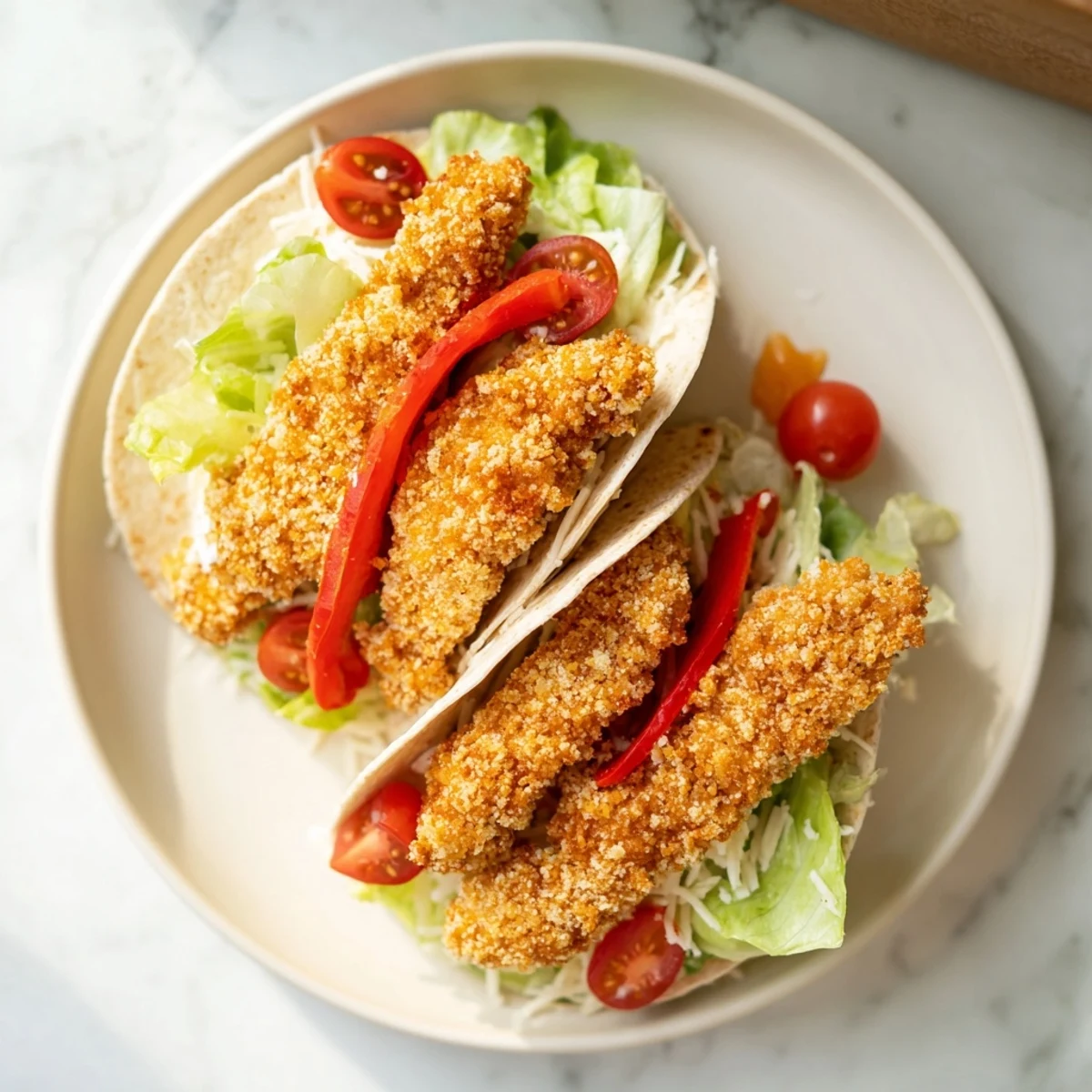 Crispy Santa Hat Chicken Caesar Wrap features golden breaded chicken and fresh romaine lettuce for lunch.