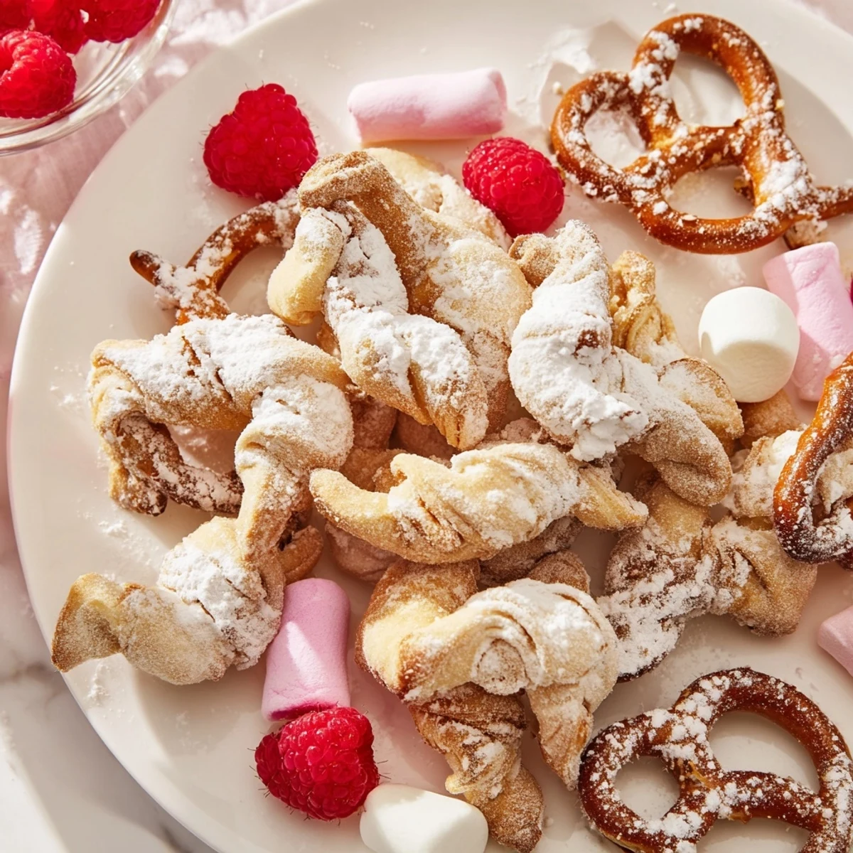 A beautiful Angel Wings Candy Board, a dessert spread featuring golden fried pastries and sugared treats.