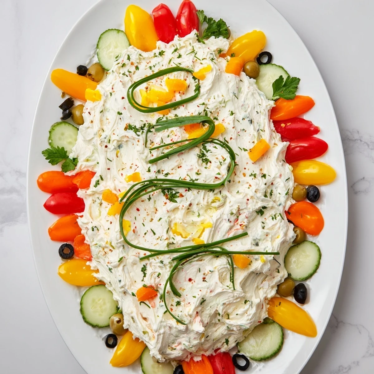 Delicious Christmas Lights Appetizer Spread, a colorful, vegetarian treat with fresh herbs and gluten-free crackers.