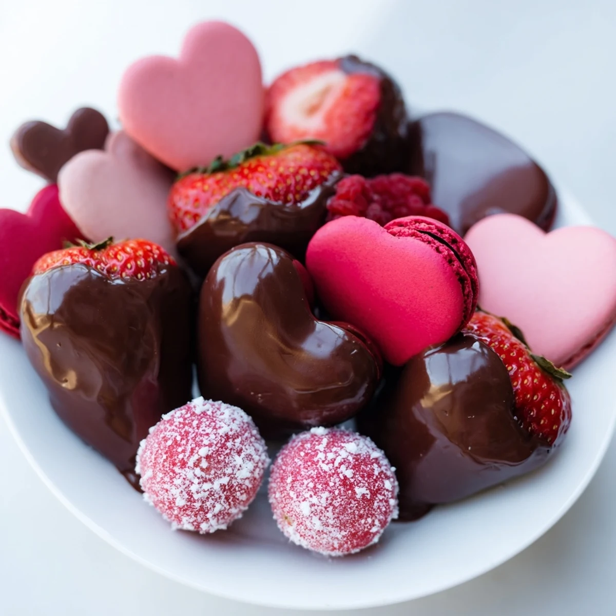 Valentine's Day Dessert Board: Luscious chocolate-covered strawberries and sweets beautifully arranged for sharing.