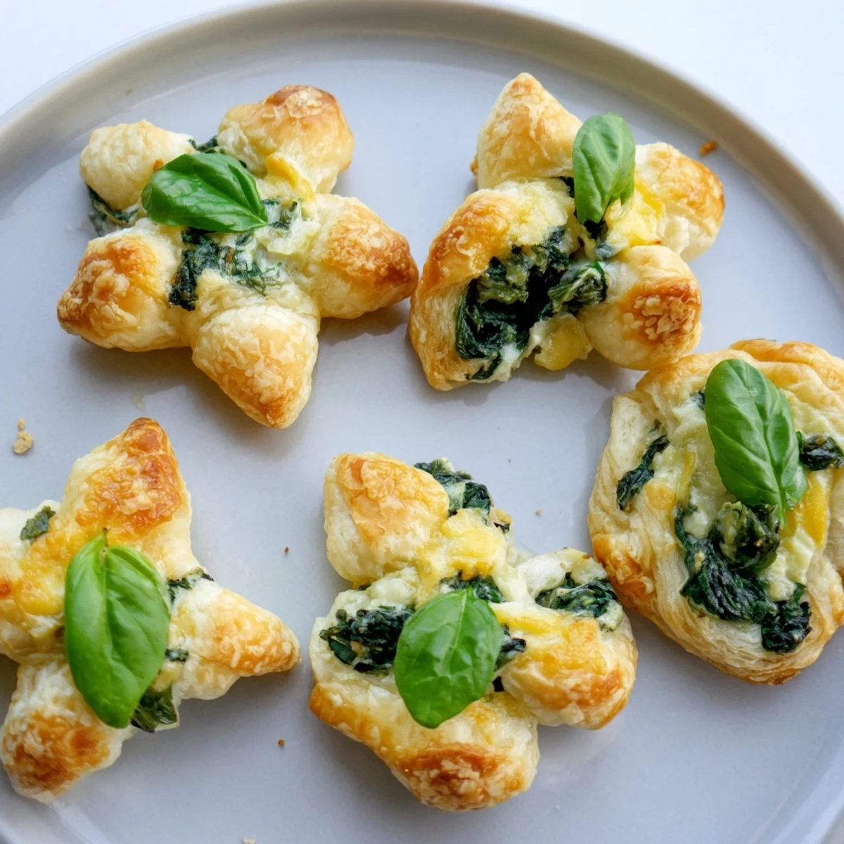 Golden, flaky Lucky Clover St. Patrick's Day Bites, filled with creamy spinach and cheese filling.