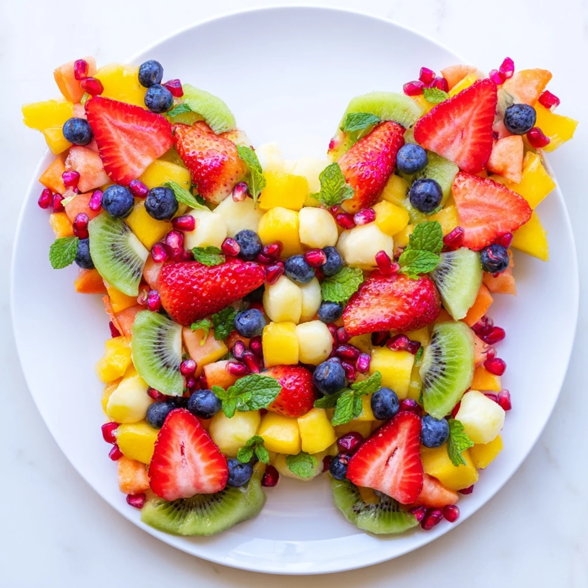 A visually stunning Papillon de Fruits dÉté Vifs, a colorful summer fruit butterfly ready to serve.