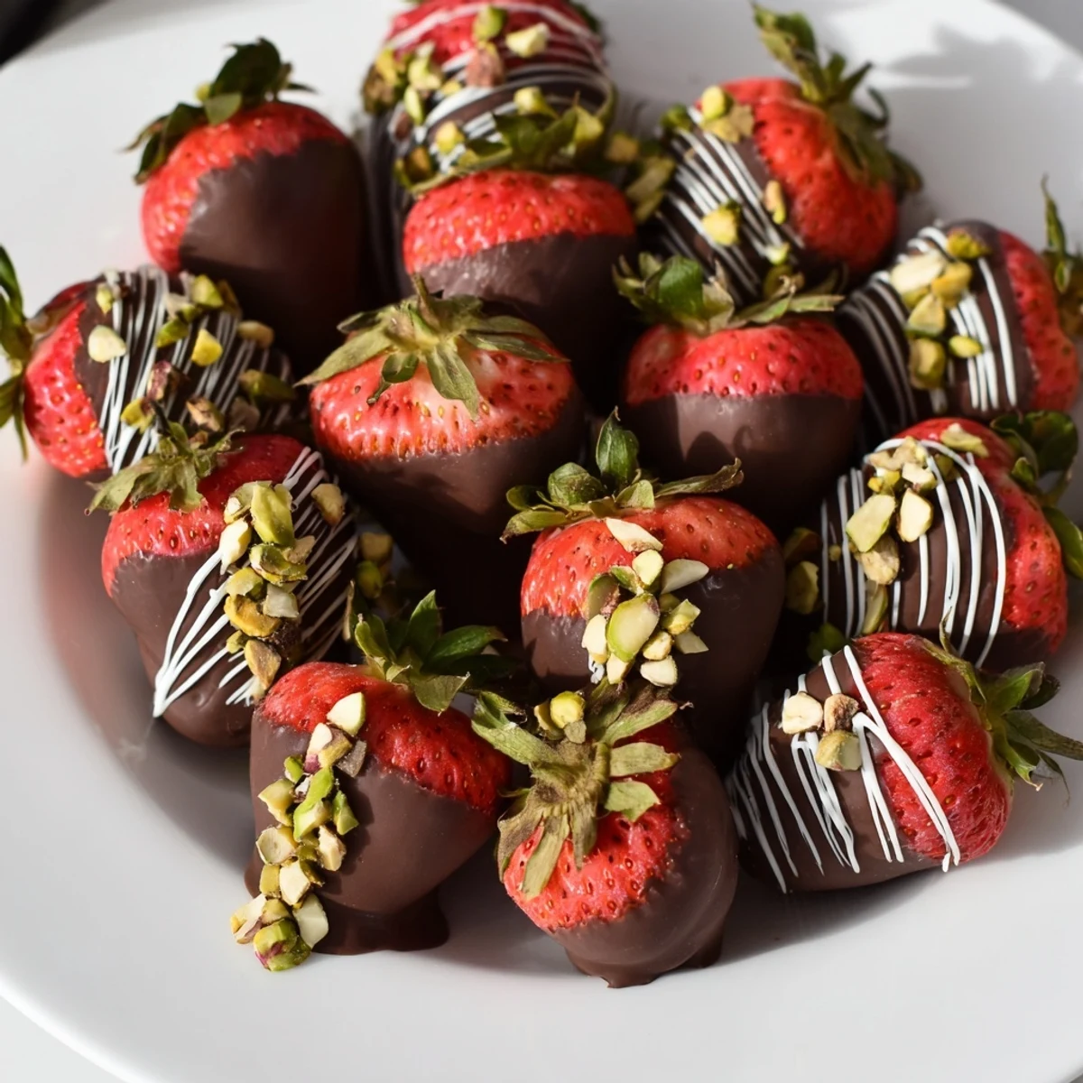 Fresh, glossy dark chocolate perfectly coats these gorgeous strawberry dips, ready to enjoy now.
