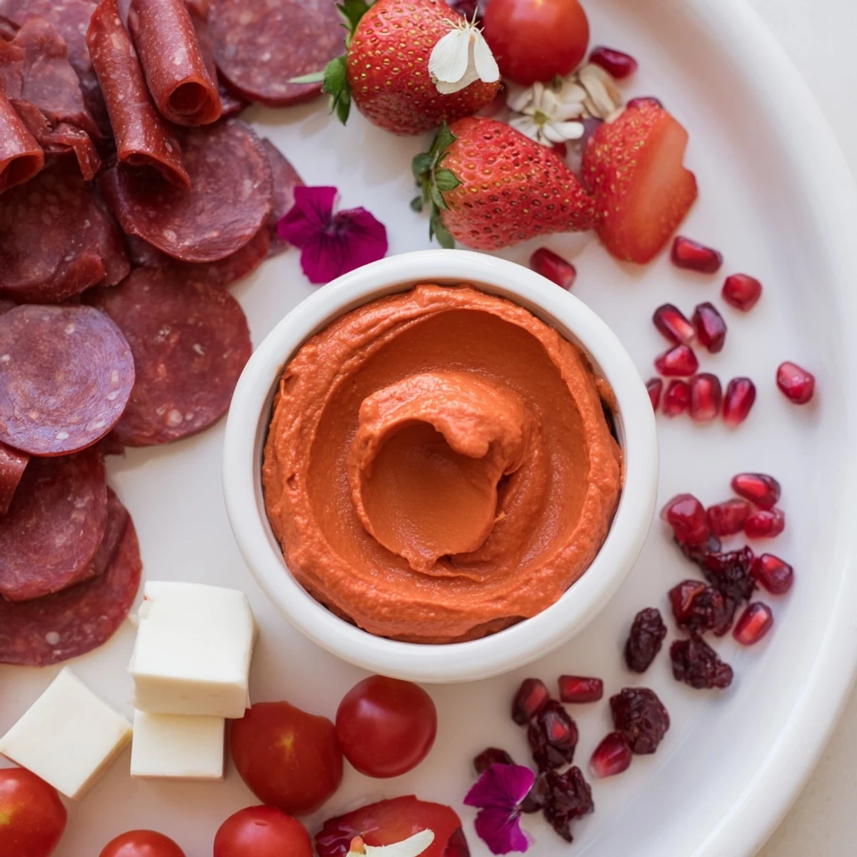 A vibrant Nutcracker Suite Board displays colorful fruits, cheeses, and dips, ready to serve guests.