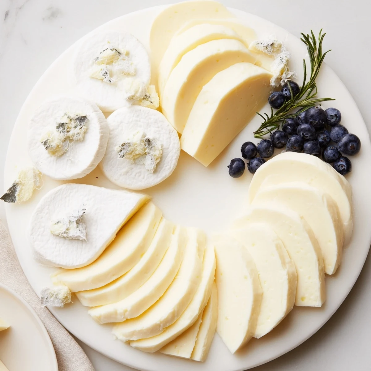 A Winter Wonderland Platter filled with creamy cheeses, fruits, and sparkling garnishes, ready to serve.