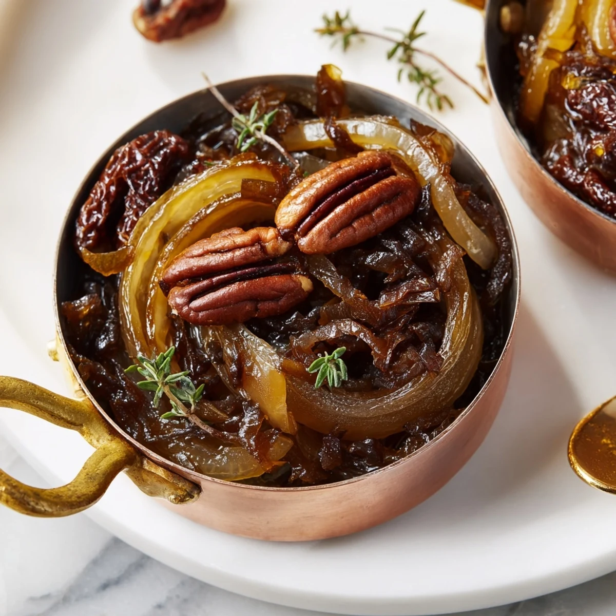 Golden caramelized onions and pecans star in this warm Copper Kettle appetizer, ready to serve.