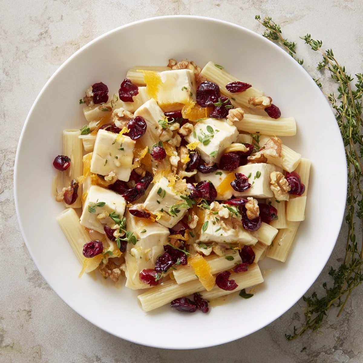 Creamy baked brie and cranberry pasta: melty Brie coats pasta with tart cranberries and toasted walnuts.