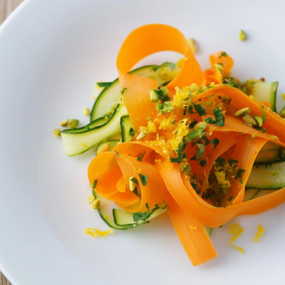 Vibrant Citrus Carrot Ribbon Salad, featuring tender carrot ribbons and a zesty citrus dressing.