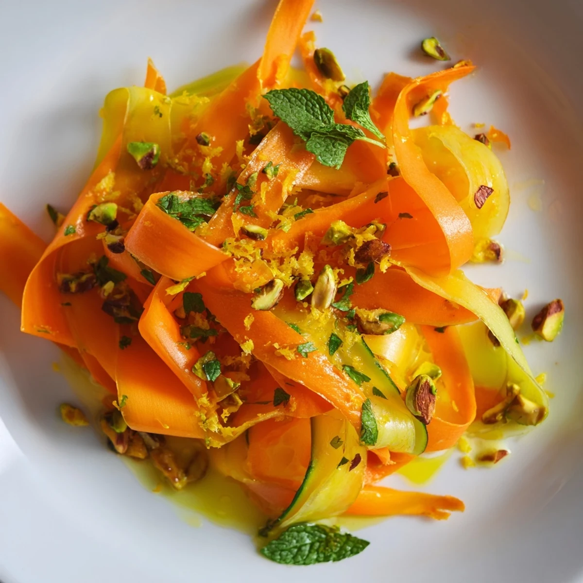 Citrus Carrot Ribbon Salad with bright orange and lemon slices, a colorful, fresh salad.