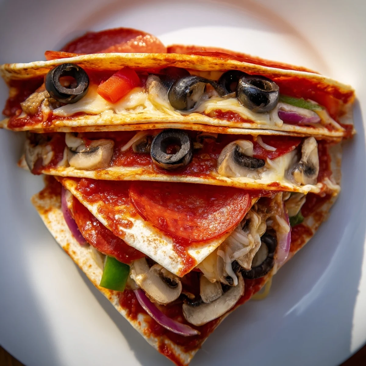 Crispy Tortilla Pizza Wrap: a quick fusion meal with savory sauce and delightful cheese pull.