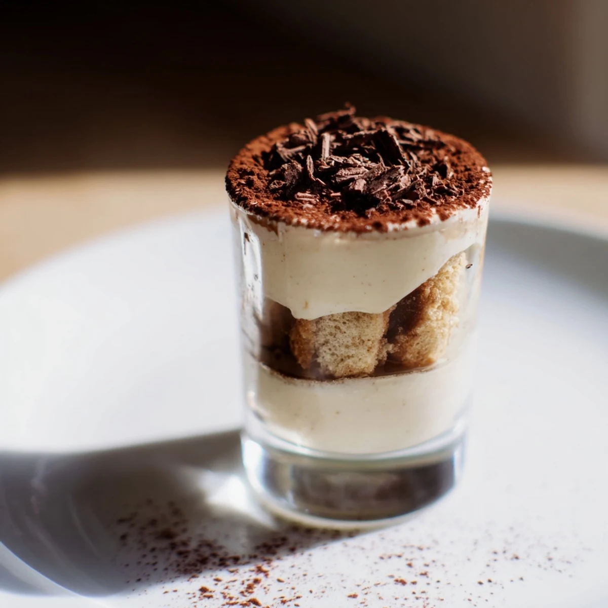 A close-up of decadent Deconstructed Tiramisu Shots, dusted with cocoa and perfect for dessert.