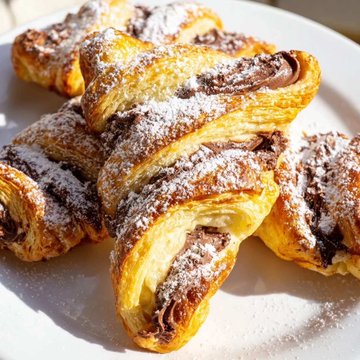 Golden Nutella Pastry Christmas Trees, baked to a flaky, golden brown perfection on a parchment-lined baking sheet.