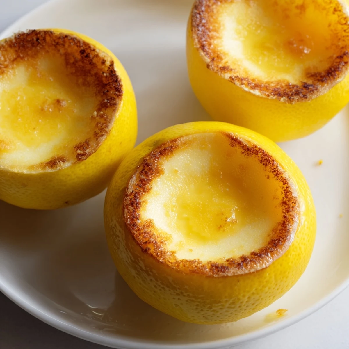 Image of a creamy Lemon Brûlée Posset, chilled and ready, with a caramelized sugar crust.