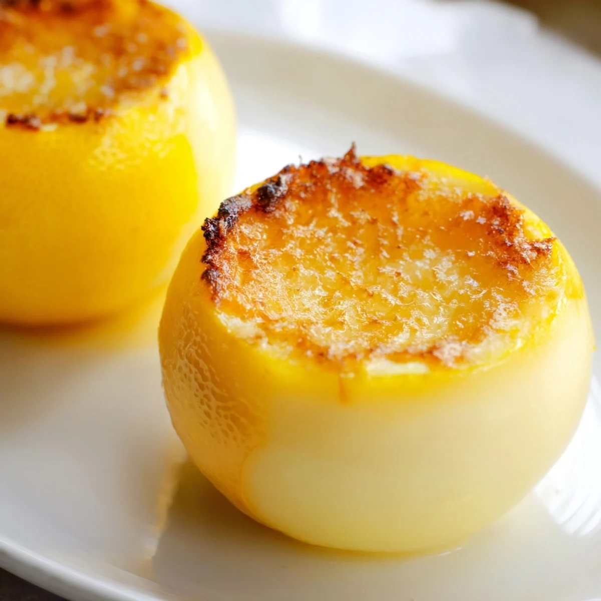 Golden, caramelized sugar crowns the smooth, tart Lemon Brûlée Posset dessert; a perfect treat.