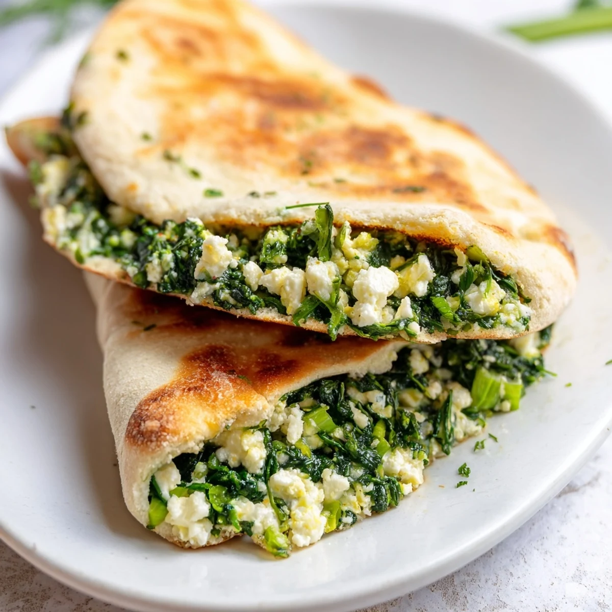 Golden, crispy Turkish Spinach & Feta Flatbread, filled with a savory spinach and feta mixture.