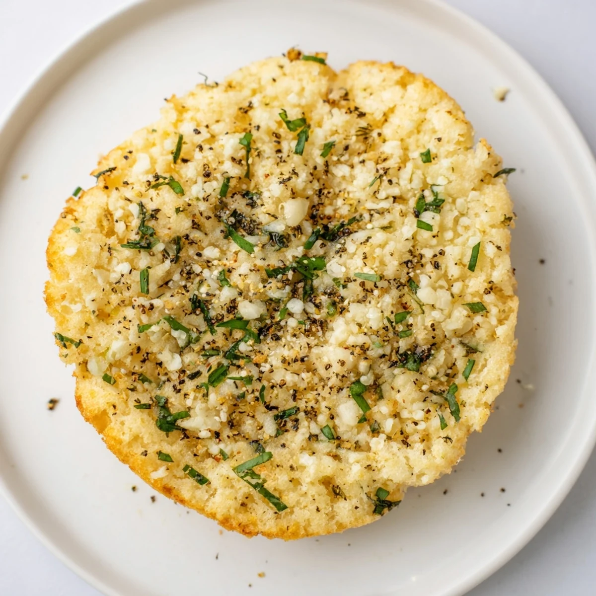 Warm and savory cloud bread toasts, fresh from the oven, with flecks of green herbs visible.