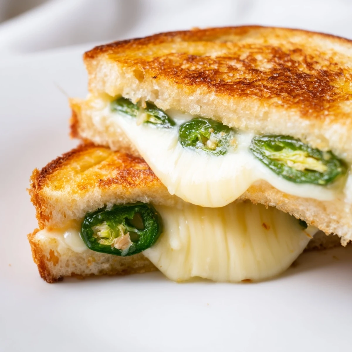 Golden-brown Jalapeño Havarti Grilled Cheese sandwich oozing melted cheese between crispy sourdough slices.  