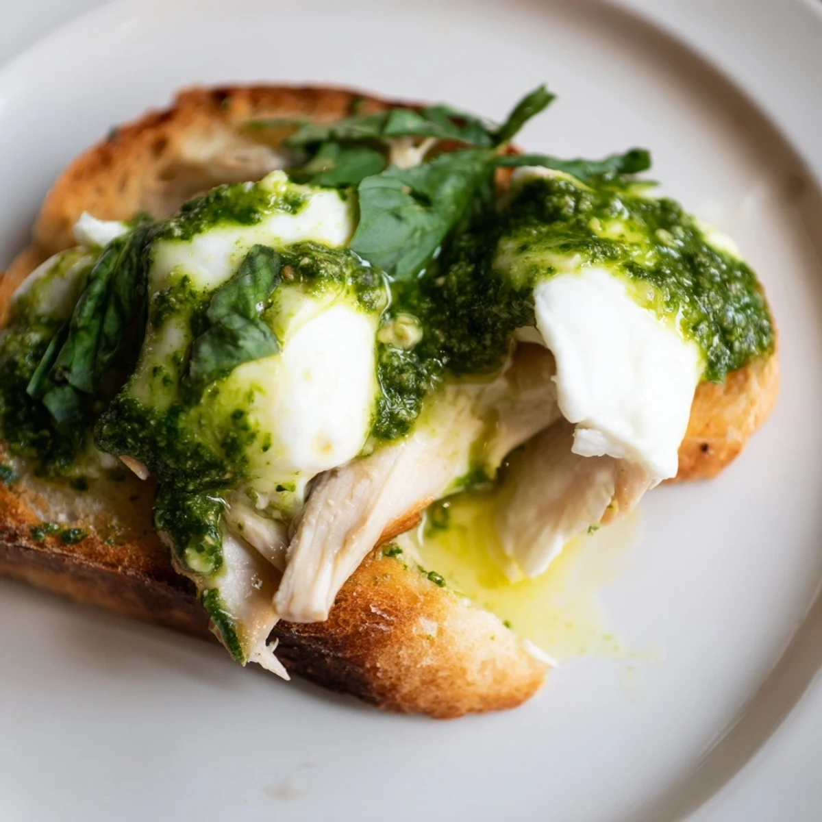This Italian-inspired Pesto Chicken Burrata Toast features juicy chicken, rich burrata, and zesty pesto on crispy sourdough, perfect as a satisfying light lunch or elegant appetizer.