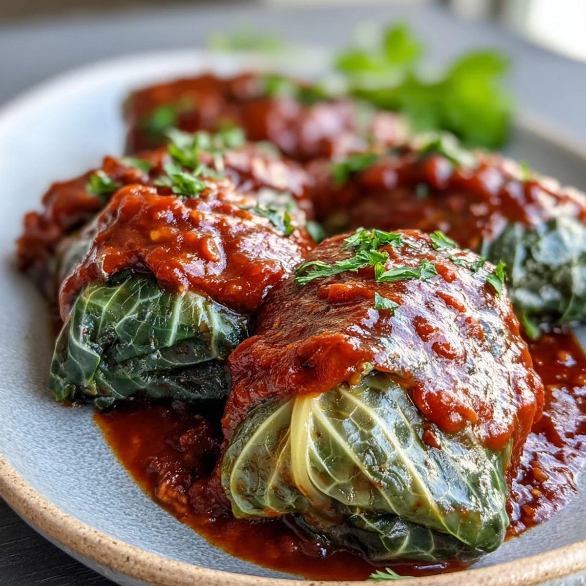 Savory lentils and brown rice fill Baked Vegan Cabbage Rolls, served hot alongside crusty artisan bread.